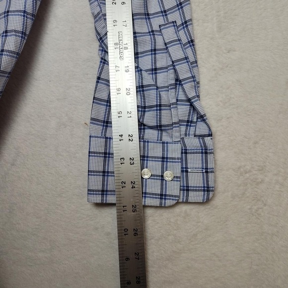 Hugo Boss Shirt Mens 15.5 Blue Check Slim Spread Collar Dress Long Sleeve Work - Picture 12 of 13